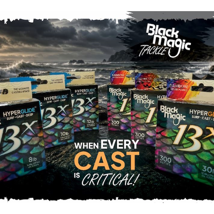 Black Magic 13x Hyperglide Braid  Now in Rainbow and Tekapo Blue