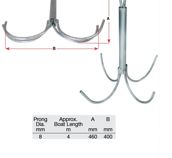 Folding Galvanised Grapnel (Reef) Anchor