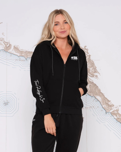 Alpha Zip Womens Hooded Fleece - Black