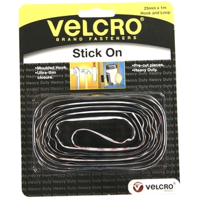 25mm Wide Black Heavy Duty Stick On Velcro - 1 Metre Pk