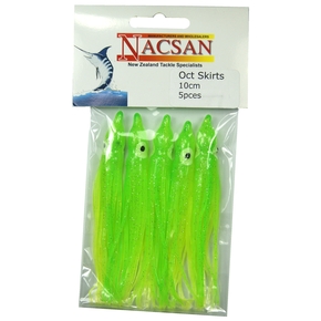 Nacsan Game Fishing Lure Skirts- (5 Pack) / 10cm / Green Yellow