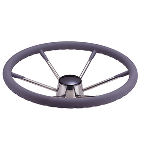 6 Spoke SS Steering Wheel  13.5" Grey Grip