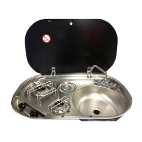2 Burner SS Hob with Sink, Glass Lid & Folding Tap