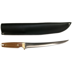 23cm Carbon Steel Fillet Knife w/ Hardwood Handle & Leather Sheath