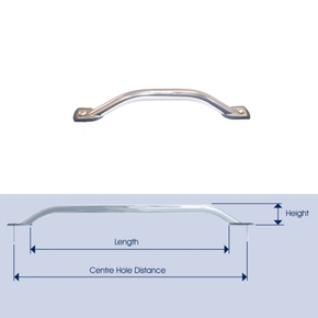 SS Top Mount Handrail 229mm Long (305mm centres) 22mm Tube