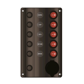 Waterproof Switch Panel - 5 Switch - with Cigarette Socket & Circuit Breakers