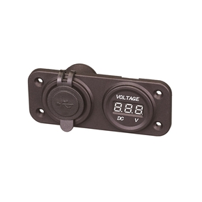 Twin USB Cigarette Socket w/Voltmeter W/Proof