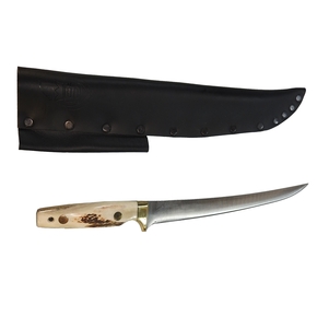 23cm Carbon Steel Fillet Knife w/ Antler Handle & Leather Sheath Gift Box