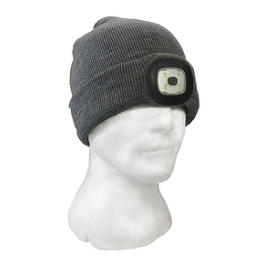 Beanie with Built in LED Light Rechargable - Grey (One Size Fits All)