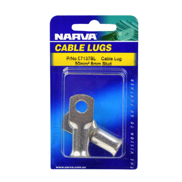 Heavy Duty Battery Cable Lugs 50Mm2 Cable - 8Mm Stud (2-Pk) 100 Amp