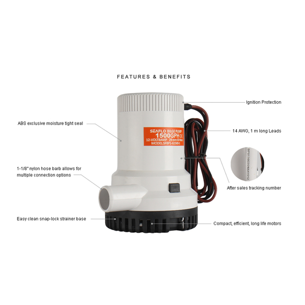 1500Gph 12V H/Duty Bilge Pump (28Mm Hose)