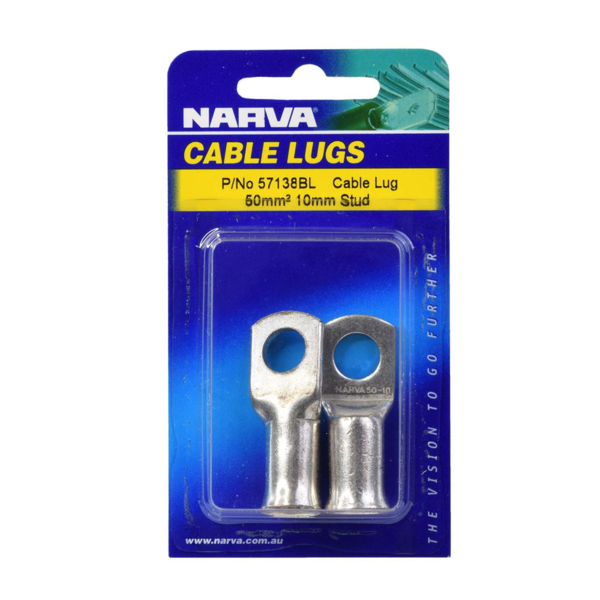 Heavy Duty Battery Cable Lugs 50Mm2 Cable - 10Mm Stud (2-Pk) 100 Amp