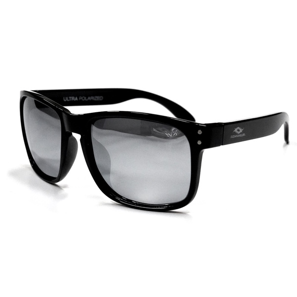 Polarised Sunglasses - Shiny Black With Silver Mirror Lens