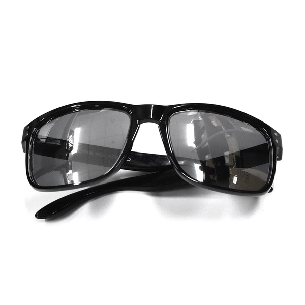 Polarised Sunglasses - Shiny Black With Silver Mirror Lens