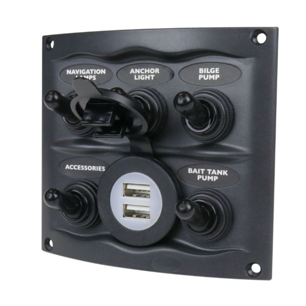 900-5Wpusb 12V 5 Switch Panel With Dual Usb 