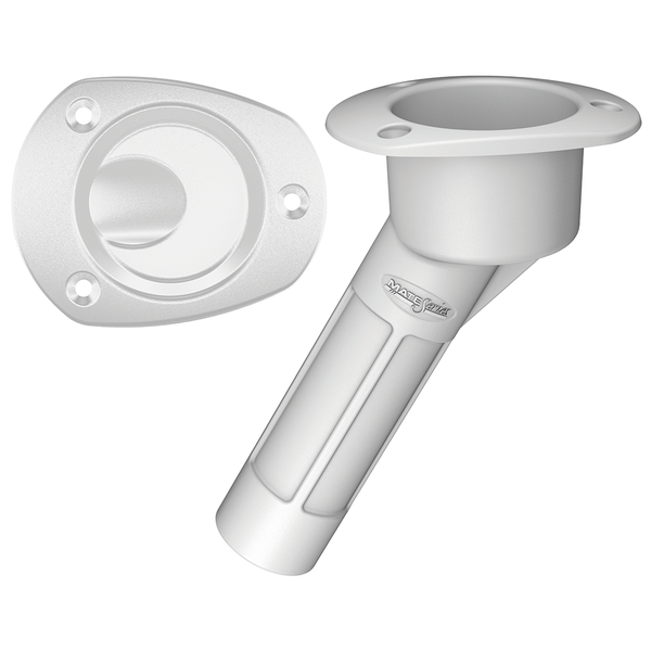 Oval Flush Mt Abs Rod/Drink Holder Angled 30Degrees With Drain - White