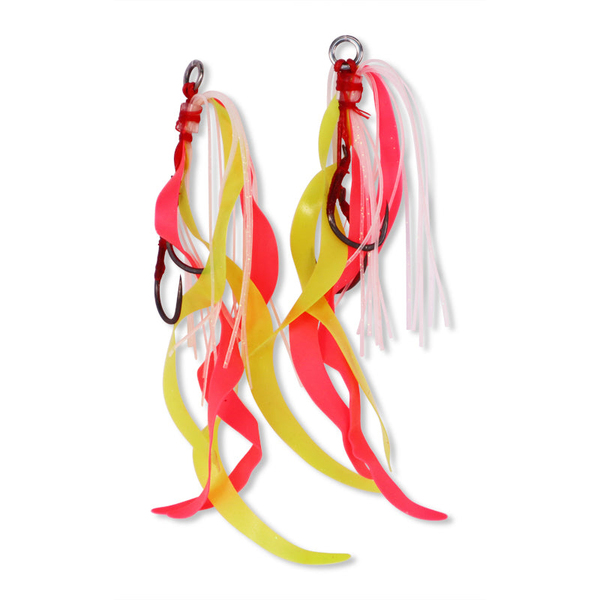 Slider Jig Assist Rig Twin Hook Curly  - Rasta Man