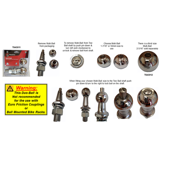 Multi-Ball Interchangeable Tow Ball 1"" (25Mm) Shaft - 4500Kg 
