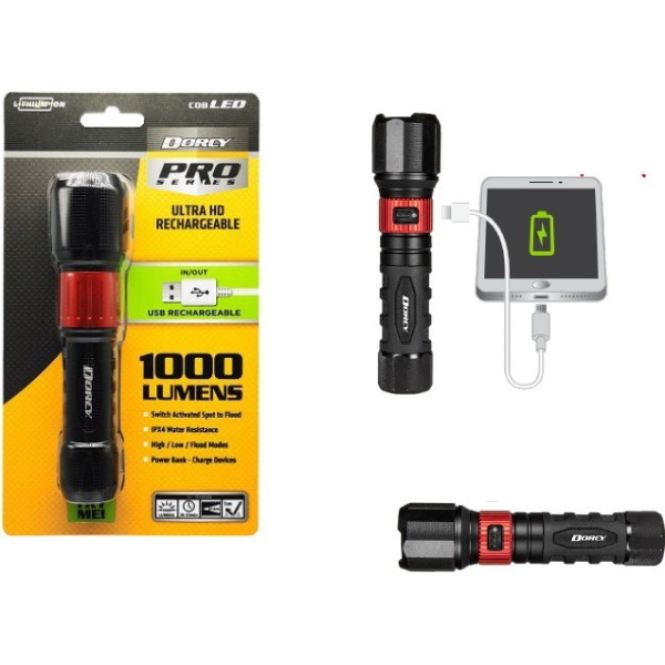 Usb Rechargeable 1000 Lumen Flashlight W/Powerbank