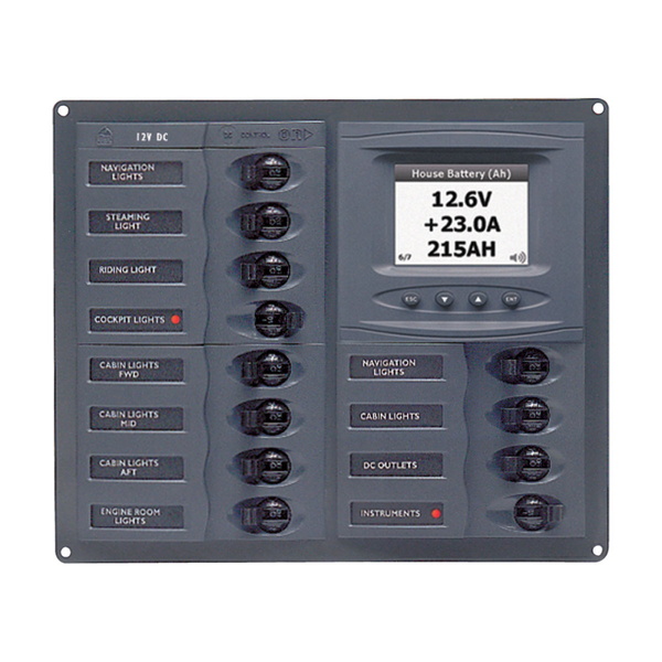 902-Dcsm 12V/24V 12-Way Circuit Breaker Switch Panel With Digital Meters