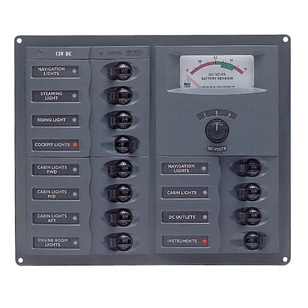 902-Am 12 Switch 12V Circuit Breaker Panel W/Analogue