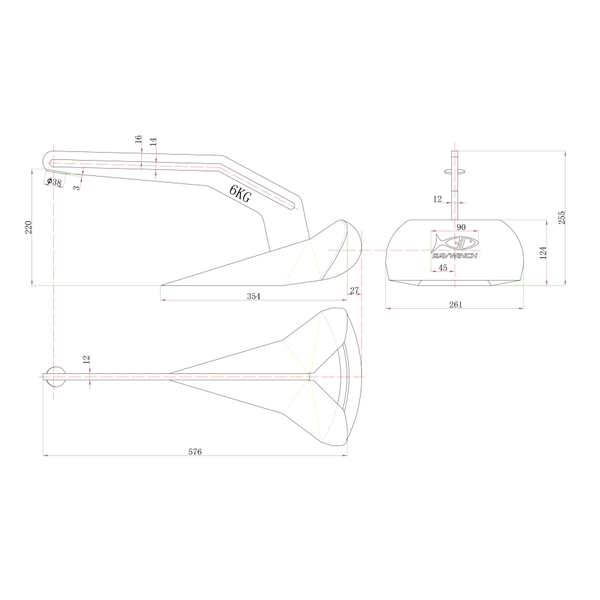 Stainless Plough Anchor (Delta Type) W/Slider 6Kg 