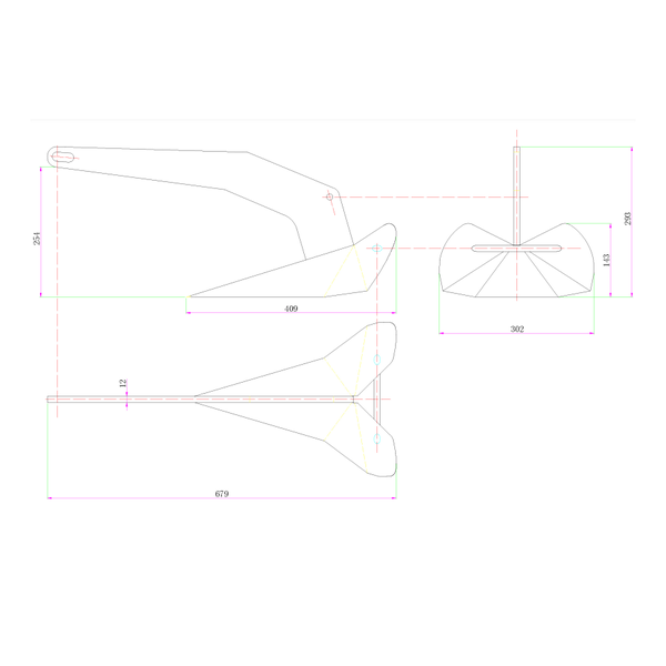 Stainless Plough Anchor (Delta Type) 10Kg (To 9M) 