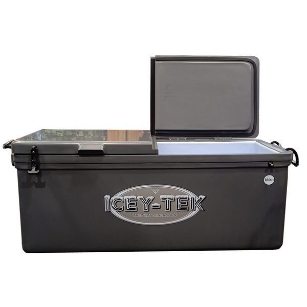 Long Ice Box Split Lids 160 Litre Grey
