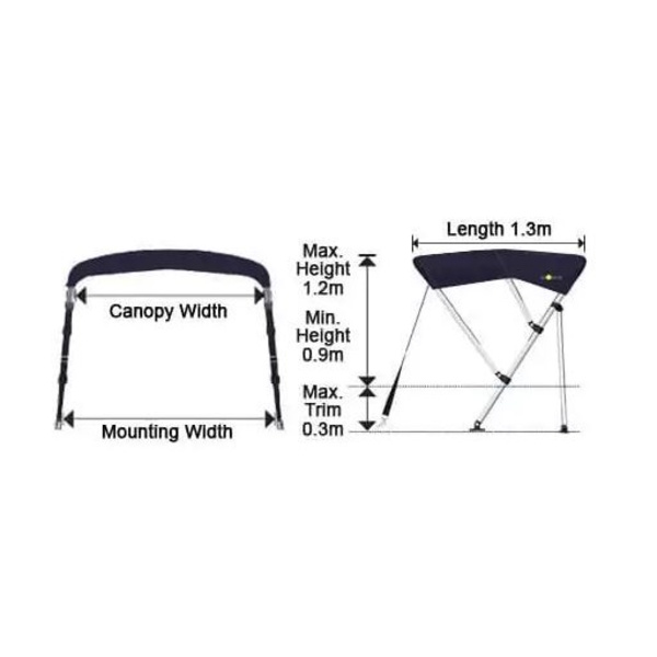 Whitewater Bimini Top 3 Bow Black (1.3Ml X 2.1-2.3Mw)