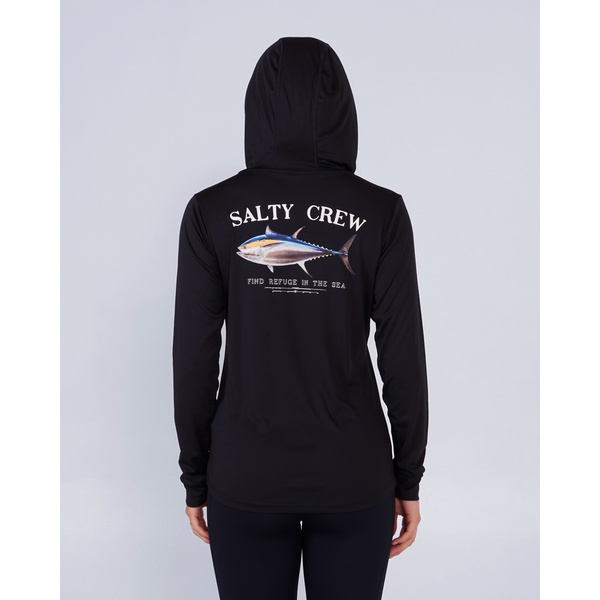 Big Blue Womans Hooded Long Sleeve Sunshirt / Fishing Jersey - Black