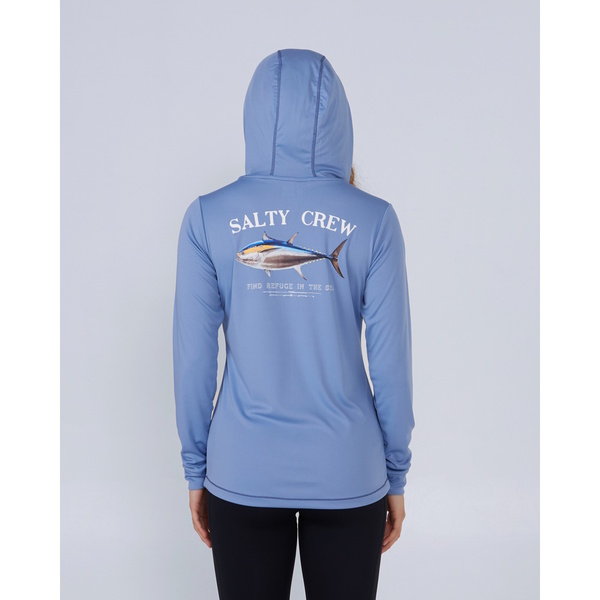 Big Blue Womans Hooded Long Sleeve Sunshirt / Fishing Jersey - Blue Dusk