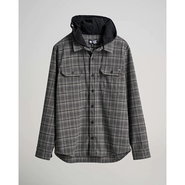 Frothing Hooded Long Sleeve Button Up Shirt - Charcoal/Black