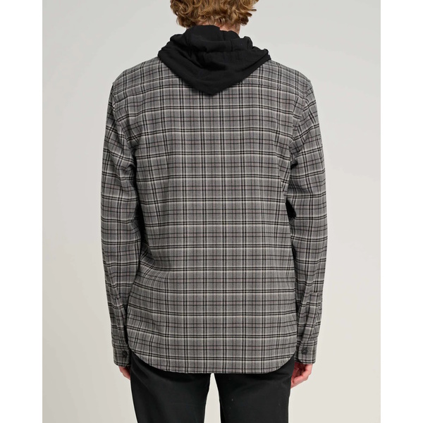 Frothing Hooded Long Sleeve Button Up Shirt - Charcoal/Black