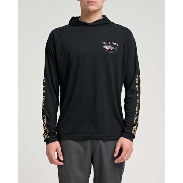 Big Blue Hooded Long Sleeve Upf50 Sunshirt / Fishing Jersey - Black