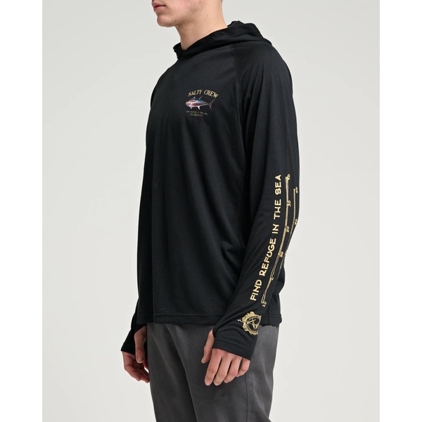 Big Blue Hooded Long Sleeve Upf50 Sunshirt / Fishing Jersey - Black