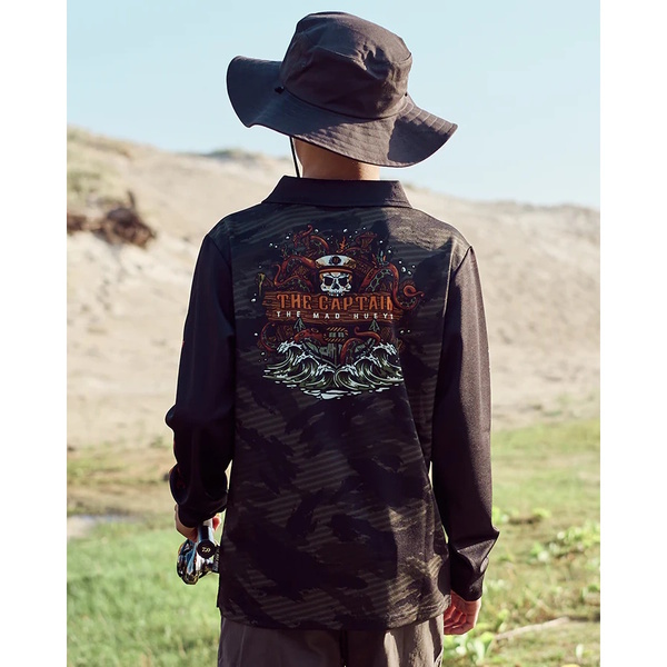 The Kraken Captain Youth Boys Fishing Jersey Upf50+  - Olive