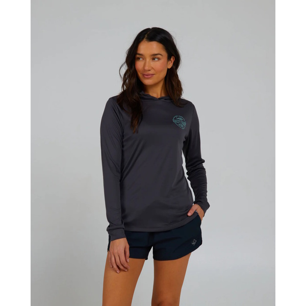 Outlined Womans Hooded Long Sleeve Sunshirt / Fishing Jersey - Charcoal