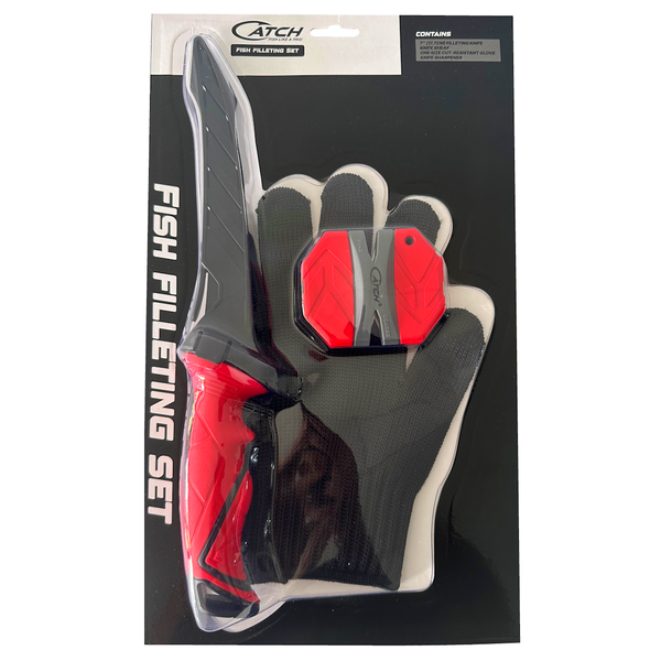 Fish Filleting Set - 18Cm Knife With Sharpener & Glove 