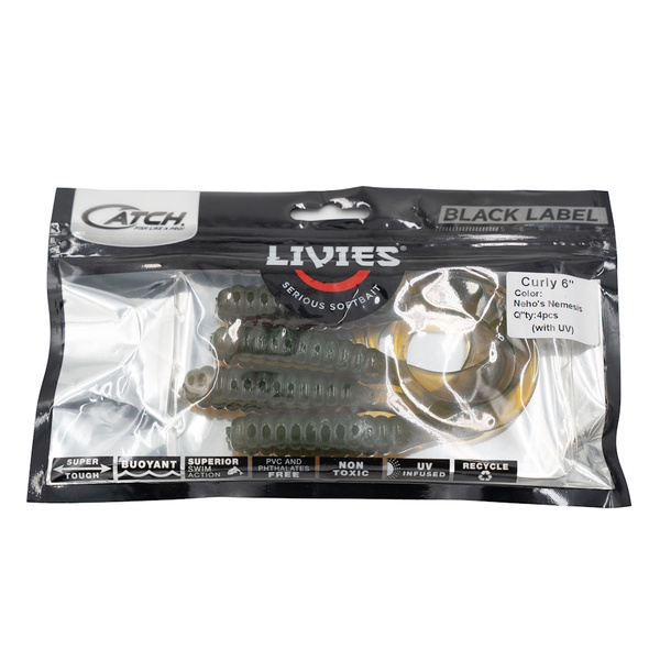 Livies Black Label Softbait 6" Curly Tail - Nehos Nemesis 4-Pk