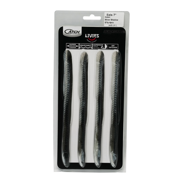 Livies Black Label Softbait 7" Eels - Silver Shadow 4-Pk