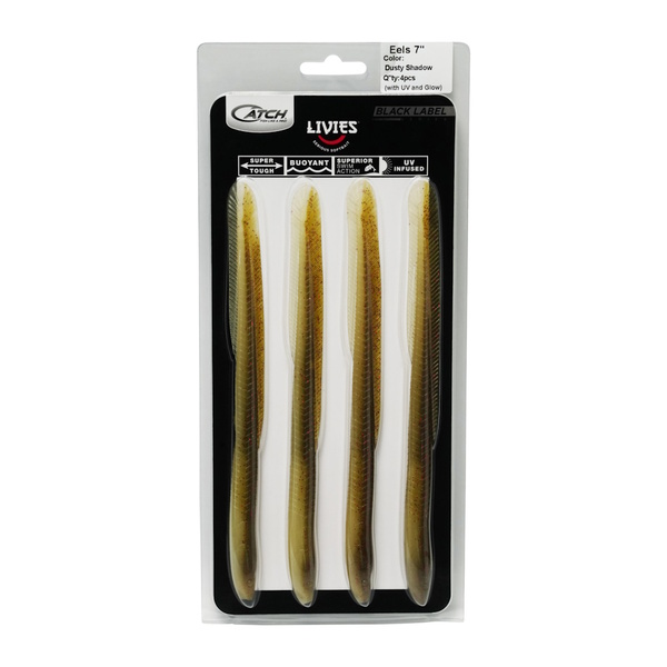 Livies Black Label Softbait 7" Eels - Dusty Shadow 4-Pk
