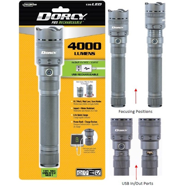 Usb Rechargeable 4000 Lumen Flashlight W/Powerbank