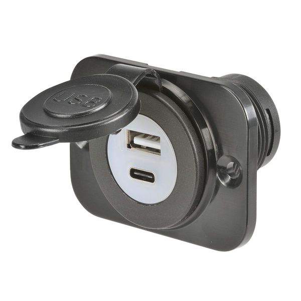 Power Socket Female Usb + Usb-C - Black