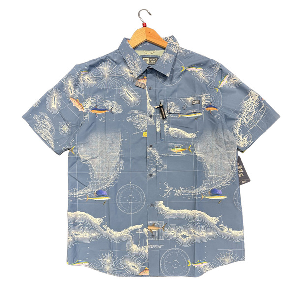 Shirt S/Sleeve Flagship Uv Button Up Channel Blue