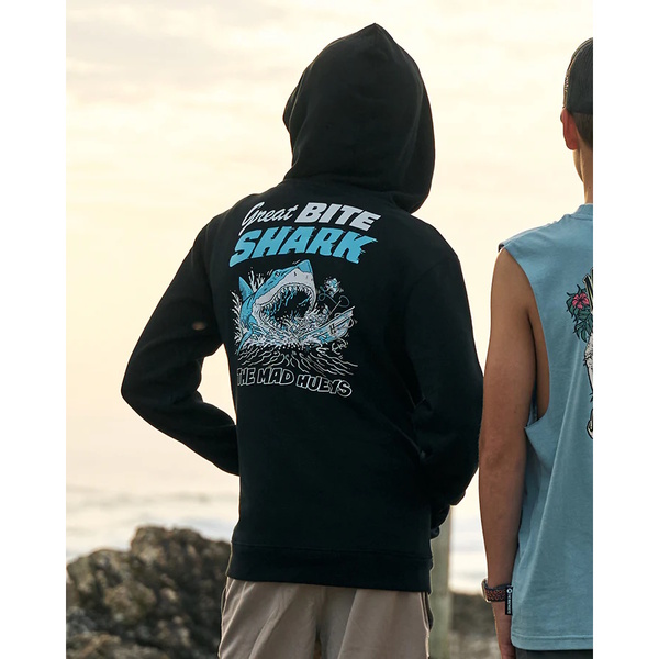 Mad Hueys Boys Fleece Great Bite Shark Hooded Black