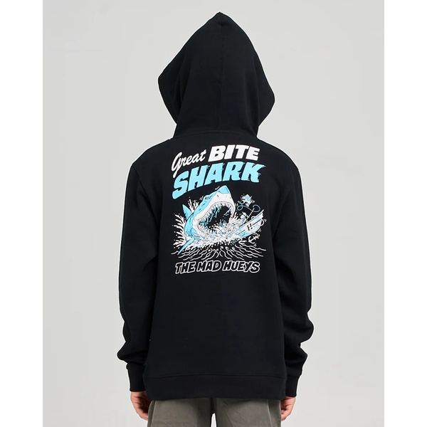 Mad Hueys Boys Fleece Great Bite Shark Hooded Black