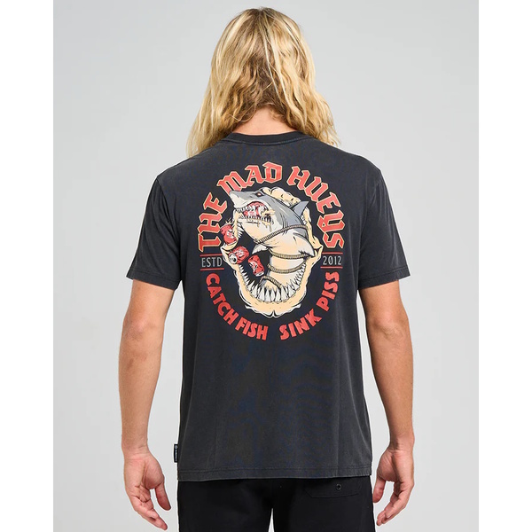 Mad Hueys Tee Ss Shark Tins Washed Black