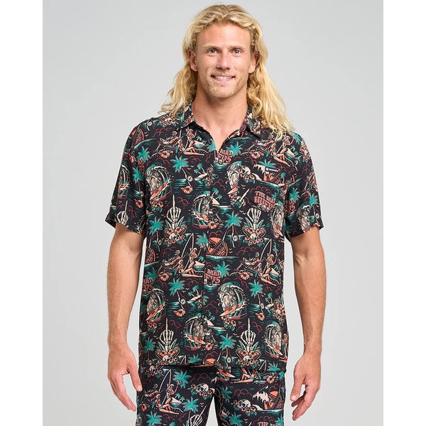 Mad Hueys Shirt Ss Woven She'll Be Right Black