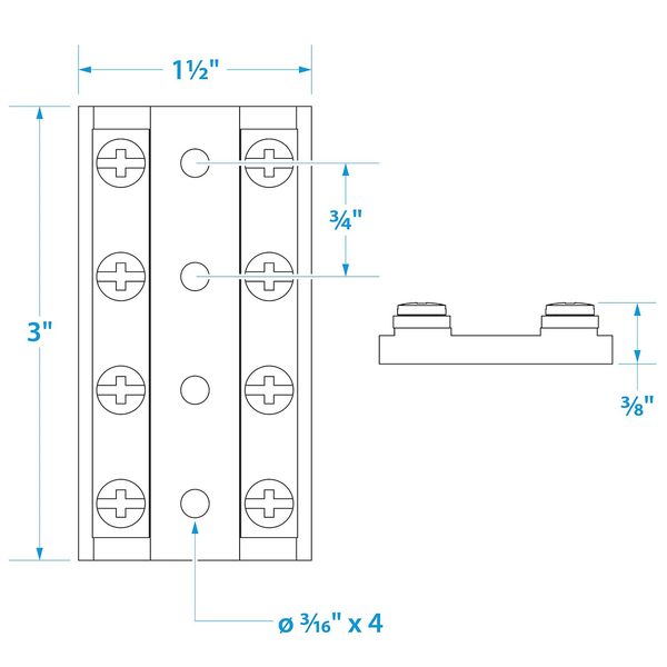 Terminal Block 4 Way - 30 Amp Brass