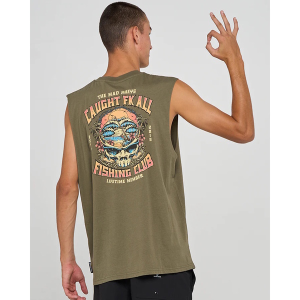Caught Fk All Skull  Muscle-Olive